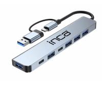 INCA IUTP-7T USB/Type-C Hub X5 USB 3.0 + 2 Type-C Aluminyum Kasa ÇOKLAYICI 